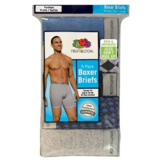 Fruit of the Loom Mens 5 Pack Argyle and Solid Boxer Briefs   L