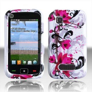 Motorola EX124G EX 124G White with Red Floral Flowers Black Vines Design Snap On Hard Protective Cover Case Cell Phone Cell Phones & Accessories