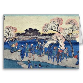 Cherry blossoms along the river by Andō,Hiroshige Greeting Card