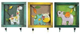 Sterling 129 1075 Metal Animal Picture Coat Hook, 14 Inch, Impact Yellow/Teal/Green, Set of 3   Jungle Coat Hook