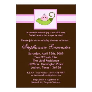 5x7 Pink Sweet Pea in Pod Baby Shower Invitation