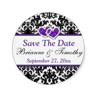 Black White Purple Damask Save The Date Sticker