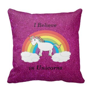 I believe in unicorns pink glitter pillow