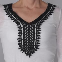 Dalit Women's Crochet Accent Neckline Tunic Top Long Sleeve Shirts