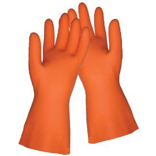 Global Glove 30FT Flock Lined Latex Rubber Diamond Pattern Glove with Straight Cuff, Chemical Resistant, 30 mil Thick, Extra Large, Orange (Case of 144)