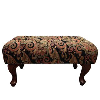 Classic Floral Fabric Print Tufted Bench Ottoman with Carved Legs Ottomans