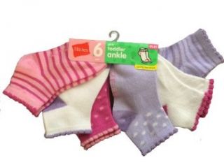 Hanes Toddler Girls Non Skid Ankle Socks P6 37/6, White w/ Asst Heel and Toe, 1 Clothing