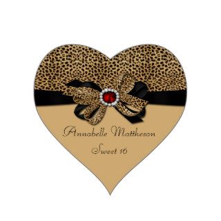Leopard Print Red Jewel Diamonds Sweet 16 Heart St Heart Sticker