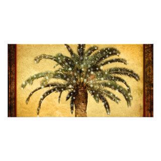 Christmas Vintage Tropical Palm Tree w Snowflakes Personalized Photo Card
