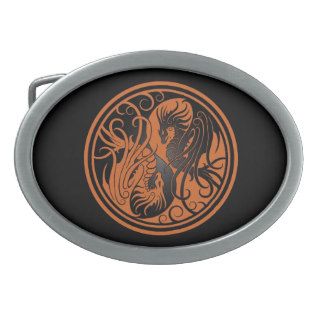 Flying Yin Yang Dragons   brown and black Oval Belt Buckle