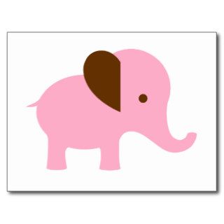 Mod Pink and Brown Baby Elephant Cartoon Postcard
