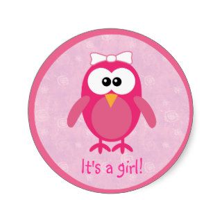Cute Pink Cartoon Owl Its A Girl New Baby Stickers
