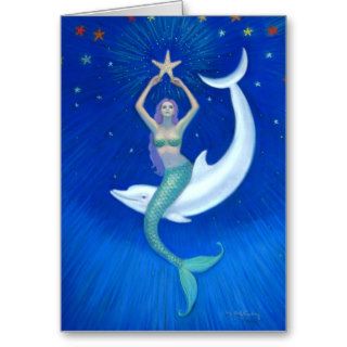 Dolphin Moon Mermaid Greeting Cards