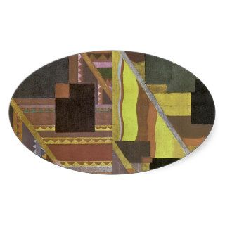Art Deco Abstract in Brown and Green Oval Stickers