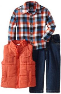 Boys Rock Baby Infant 3 Piece Vest Set with Woven Shirt and Denim Pant, Orange, 12 Months Infant And Toddler Pants Clothing Sets Clothing