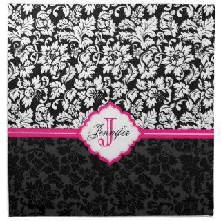 Black White & Pink Vintage Floral Damasks Cloth Napkins