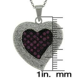 Dolce Giavonna Sterling Silver Ruby and Diamond Accent Heart Necklace Dolce Giavonna Gemstone Necklaces
