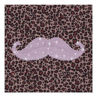 Funny Pink Bling Mustache And Animal Print Pattern