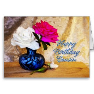 Cousin, Happy Birthday with painted roses Greeting Cards