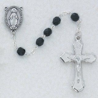 7mm Black Glass Solid .925 Sterling Silver Rosary Brand New 2012" Style Medal Pendant Necklace Jewelry