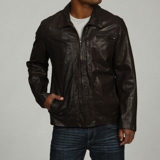 Cole Haan Men's Brown Distressed Leather Jacket Cole Haan Jackets