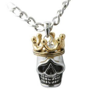 Merdia Titanium Stainless Steel Crown Skull Pendant Necklace 20" Jewelry