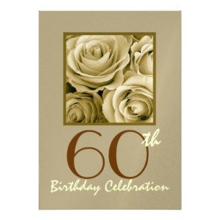 60th Birthday Party Invitation GOLD Roses W1311
