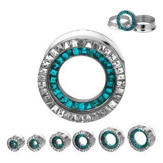 316L Surgical Steel CBZ Multigem Screw Fit Plugs   1/2" internal princess cut removable gem row  Sold As A Pair Jewelry