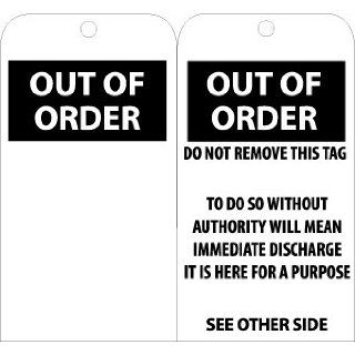 NMC RPT144 "OUT OF ORDER Accident Prevention Tag, Unrippable Vinyl, 3" Length, 6" Height, Black on White (Pack of 25) Industrial Warning Signs