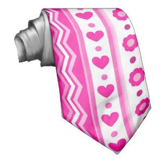 Abstract Pink pattern + dots flowers hearts Neck Tie