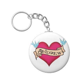 Andrew   Custom Heart Tattoo T shirts & Gifts Keychain