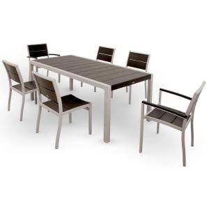 Trex Outdoor Furniture Surf City Textured Silver 7 Piece Patio Dining Set with Charcoal Black Slats TXS123 1 11CB