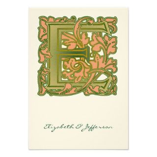 Leafy Green Letter E Monogram Wedding Invitation