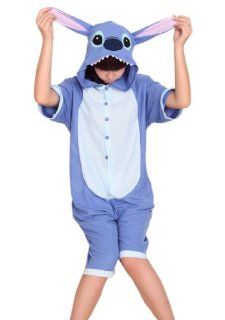 Hooded Sleepwear Cosplay Blue Stitch Costume Summer Short Sleeve Adult Animal Onesie Pajamas Women Home Suits (M(For Height 160 169cm))  Beauty Products  Beauty