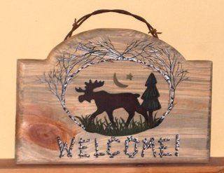 Moose Welcome Sign/plaque with Barbed Wire Hanger   Acrylic Paintings