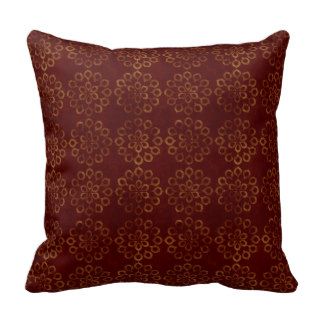 Dark Red and Gold Flower Pattern Throw Pillow