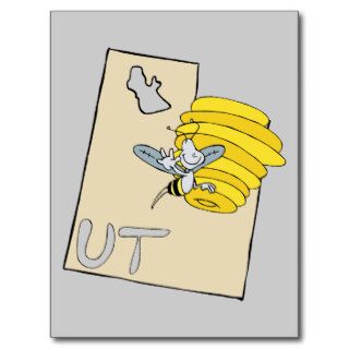 Utah UT Cartoon Map with Bee Hive Cartoon Art Postcards