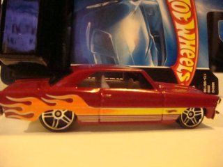 Hot Wheels {opened /loose} #173 '66 Nova, Red with Flamz sittin' on Pr5s white interior 1/64 2008. Toys & Games