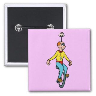 Funny Unicycle Balance Act Cartoon Art Pinback Button