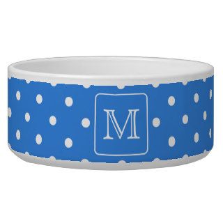 Blue and White Polka Dot Pattern Monogram. Custom. Pet Bowls