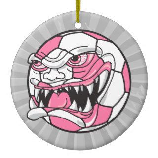 angry mean extreme soccer ball girls pink christmas tree ornaments