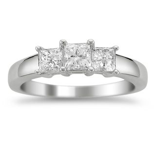 Platinum 1ct TDW Princess cut Diamond 3 stone Ring (G H, VS1 VS2) Engagement Rings