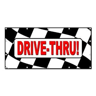 Drive Thru Checkered Flag   Business Sign 8'x4' Banner  Business And Store Signs 