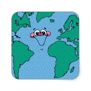 planet002PR CARTOON PLANET EARTH HAPPY DAY CAUSES Square Stickers