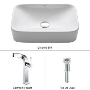 KRAUS Vessel Sink in White with Unicus Faucet in Chrome C KCV 122 14300CH