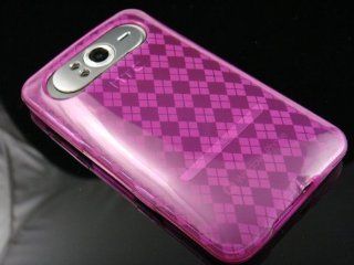 HOT PINK TPU Crystal Gel Check Design Skin Cover Case for HTC HD7 (T Mobile) + Screen Protector + Car Charger Cell Phones & Accessories