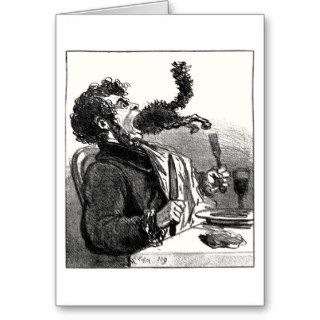 Man swallowing a cat greeting card