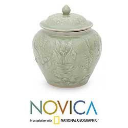 Celadon Ceramic 'Lotus Pond' Jar (Thailand) Novica Accent Pieces