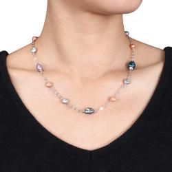 Miadora Silvertone Freshwater Multi colored Pearl Chain Necklace (6 10 mm) Miadora Pearl Necklaces