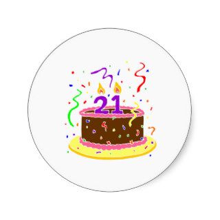 21st Birthday Cake Round Stickers